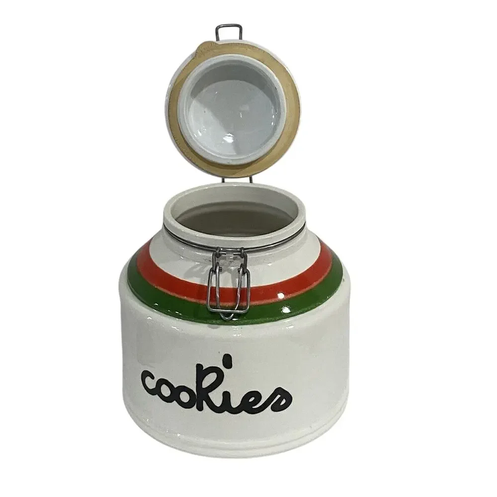 Vintage 1970s Massimo Baldelli Line Italia Cookie Jar White Red Green Ceramic